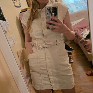 98% Cotton Stretch Canvas Patch Pocket Dress with Tie Belt